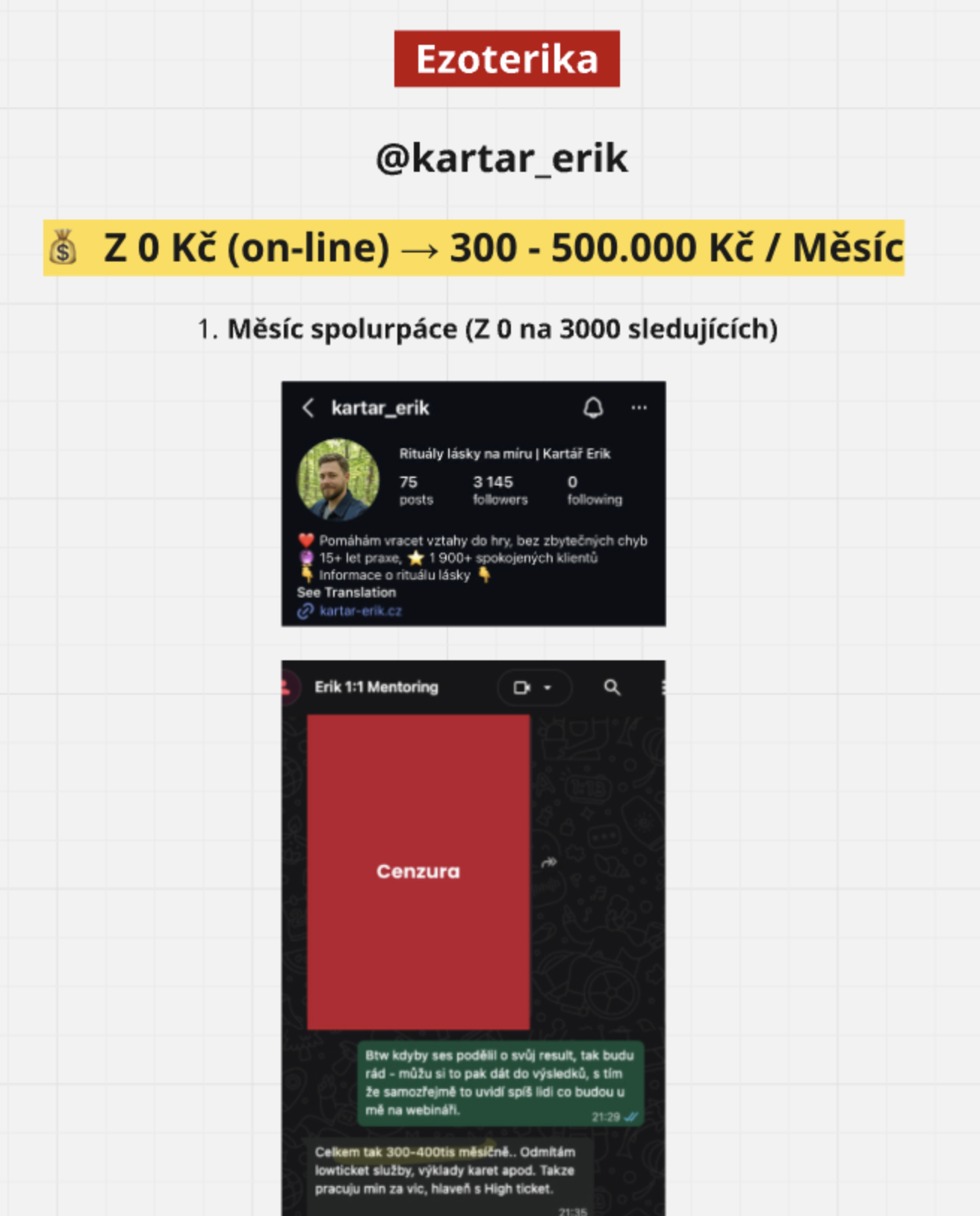 Ezoterika @kartar_erik - 300-500 000 Kč měsíčně
